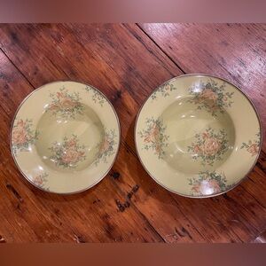 MacKenzie-Childs green Floral Camp 1995 Vintage Salad Soup 8" Bowls set of 2
